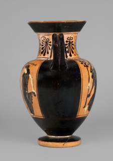 Black-figure neck amphora with a depiction of dancing maenads, The Diosphos Painter ca. 500–475 BC.