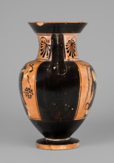 Black-figure neck amphora with a depiction of dancing maenads, The Diosphos Painter ca. 500–475 BC.