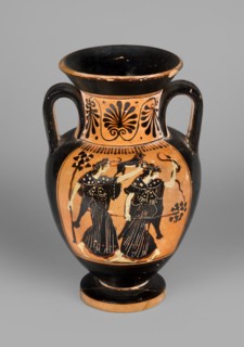 Black-figure neck amphora with a depiction of dancing maenads, The Diosphos Painter ca. 500–475 BC.