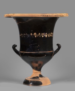 Chalice krater. Numerous gluings on the foot and the upper part of the body and rim; at the joints