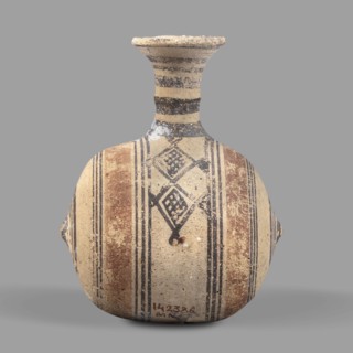 Barrel-shaped jug, unknown Cypriot workshop, geometric motifs, Cypriot ceramics. A vessel with a