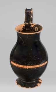Olpe type of jug for liquids with inscription. Unknown Attic workshop; Crito ca. 550–500 BC.