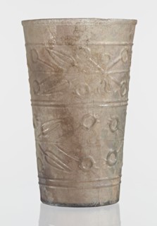 Glass decorated with a leaf and fruit motif;, Goluchów Greater Poland Voivodeship; transparent,