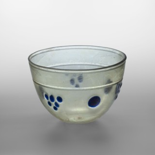Bowl decorated with knobs, hemispherical glass bowl or lamp, decorated with cobalt oval discs;