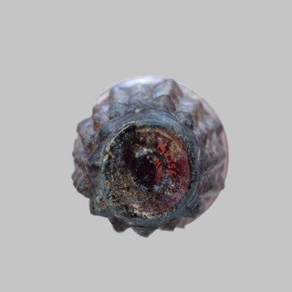 Glass, Mug glass vessel, Isings form 31. Transparent manganese iridescent glass, blown in a 4-part