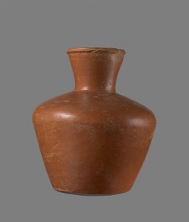 Jug, medium-sized biconical clay jug. Vessel widest at about half its height with wide shoulders