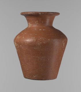 Vessel, Egyptian pottery vessel, clay; conical, widest at ~3/4 height. Shoulders wide, almost