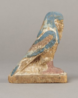 Figurine of the Soul of Ba, Ba mythology; birds, bird iconography; djed pillars iconography; wigs;