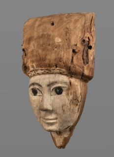 Sarcophagus mask, Sarcophagus mask with fragment of a high wig above the forehead, decorated on the