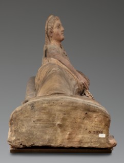 Sarcophagus lid, The deceased is depicted in a semi-reclining position, resting his left forearm on