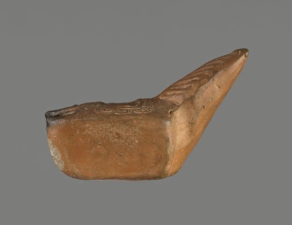 Oil lamp, unknown Pannonian workshop. Oil lamp with leaf ornament, Roman three-burner lamp. Made