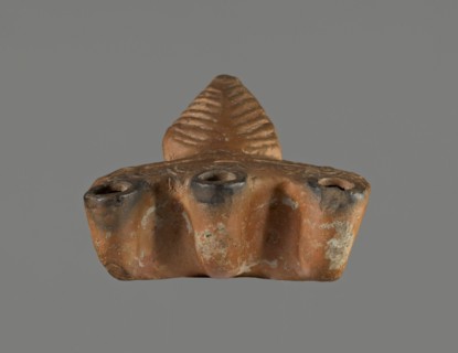 Oil lamp, Pannonian workshop. Oil lamp with leaf ornament, Roman three-burner lamp. Mold-made,