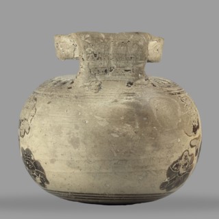 Orientalizing aryballos with depictions of lotus flowers, lotus motifs, vessels for oils and
