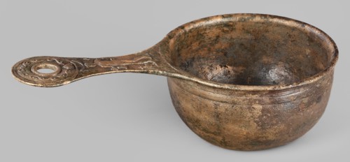 A ladle with a handle decorated with a depiction of Mercury, Mercury myth., Roman deities, ladles,