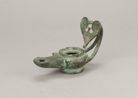 Oil lamp, 1st century, Pozzuoli, oil lamp, weight 0.524 kg, A small, aged oil lamp with a rounded