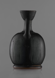 Black-finished aryballoi lekythos, Greek black-glazed pottery. Aryballoi lekythos coated with black