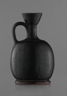 Black-finished aryballoi lekythos, Greek black-glazed pottery. Aryballoi lekythos coated with black