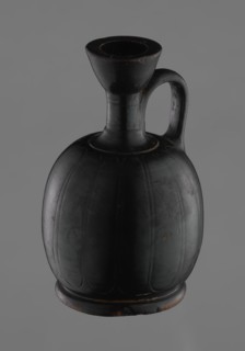 Black-finished aryballoi lekythos, Greek black-glaze pottery. Aryballoi lekythos coated with black