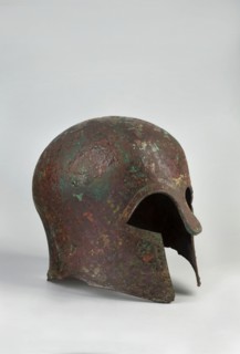 Corinthian-type helmet., Circa 600 BC previously dated 630–600 BC. Possibly Sparta or Mycenae