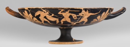 Kylix depicting youths at play, Thalia Painter fl. 520–510 BC. A: three naked youths; B: two youths