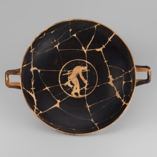 Kylix depicting youths at play, Thalia Painter fl. 520–510 BC. A: three naked youths; B: two youths
