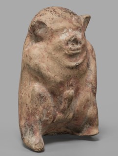 Figurine of a crouching satyr, Greek deities, Satyr myth., mold-impressed terracotta figurine,