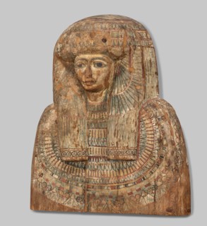 Fragment of a sarcophagus lid. Part of the lid of an anthropoid woman's sarcophagus. Large, striped