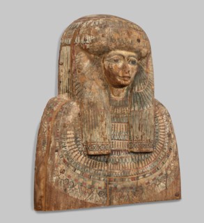 Fragment of a sarcophagus lid. Part of the lid of an anthropoid woman's sarcophagus. Large, striped