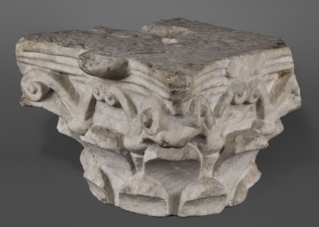 Corinthian capital, Corinthian capital composed of a calathos and thick stems that bifurcate and