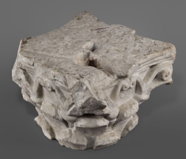 Corinthian capital, Corinthian capital composed of a calathos and thick stems that bifurcate and
