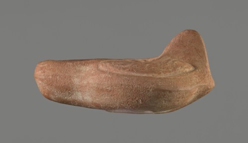 Oil lamp, Horse iconography. Lamp pressed from a mold. Light red clay with brownish-red engobe.