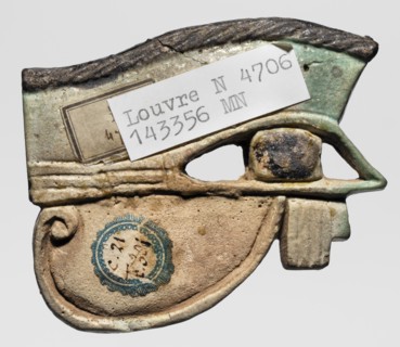 Amulet - Udjat Eye, Udjat eye designed as a flat plaque with details of the eye marked with a