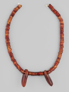 Necklace - fragment, cylindrical beads, Necklace of cylindrical beads interrupted by two pendants
