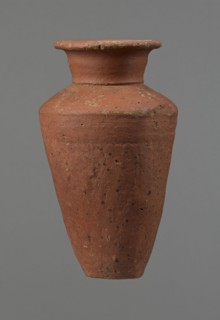 Vessel, Egyptian pottery, conical-shaped clay vessel, widest at ~3/4 of its height with wide,