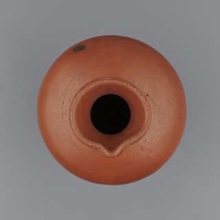 Jug, Medium-sized biconical clay jug with wide sloping shoulders and a wide neck that is almost