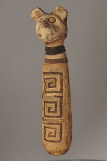 Cat mummy, cat mummy decorated with a meander made of white and brown bandages. 30 BC–395 AD, Roman