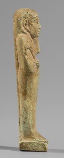 Ushabti, Mummy-shaped funerary figurine, standing on a base, supported at the back by a