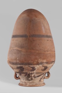 Vessel, Amphora with an ovoid body that tapers towards the bottom; rounded bottom. The vessel is