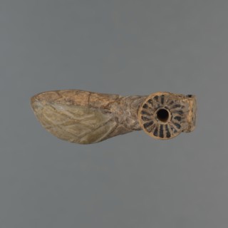 Foot-shaped aryballos, unknown Ionian workshop, aryballos, antique vessel, yellow-orange clay with