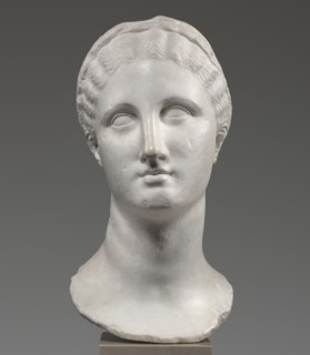 Head of a woman Berenice II or Arsinoe II, unknown creator; Greek sculpture, female portrait,