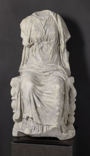 Statue of the goddess Cybele on a throne, Cybele myth., statue of a deity, Roman sculpture, 1st