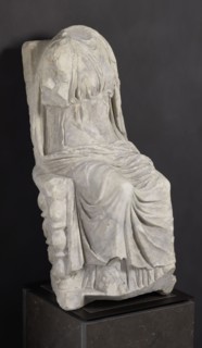 Statue of the goddess Cybele on a throne; creator, Cybele myth., statues of deities; Roman