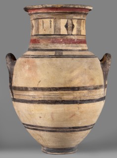 Amphora, Cyprus, geometric motifs, Cypriot pottery. Large amphora with two horizontal handles,