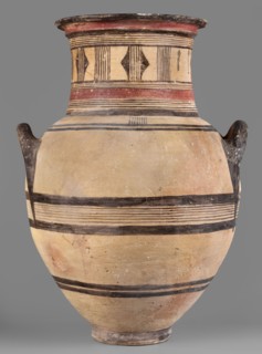 Amphora, Cyprus, geometric motifs, Cypriot pottery. Large amphora with two horizontal handles,