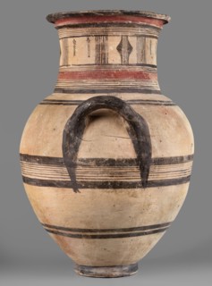 Amphora, Cyprus, geometric motifs, Cypriot pottery. Large amphora with two horizontal handles,