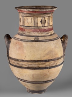Amphora, Cyprus, geometric motifs, Cypriot pottery. Large amphora with two horizontal handles,