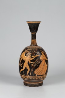 Red-figure aryballus lekythos depicting Eros and a woman, attributed to the Darius Painter active
