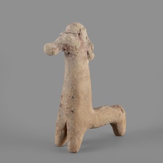 Horse figurine, unknown Cypriot workshop. Schematic horse figurine. Plastically modeled muzzle,