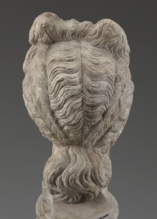 Head of the goddess Aphrodite, unknown creator; Greek sculpture, female portrait; hair tied in a