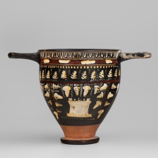 Gnathian skyphos with depiction of an altar, Gnathia style, Southern Italic pottery, ca. 340–320